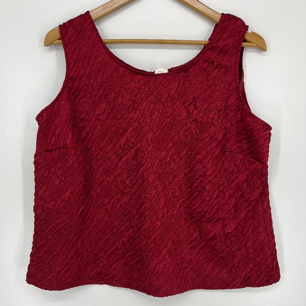 Lady Dorby Womens Red Crinkle Textured Sleeveless Scoop Neck Top Size 18W